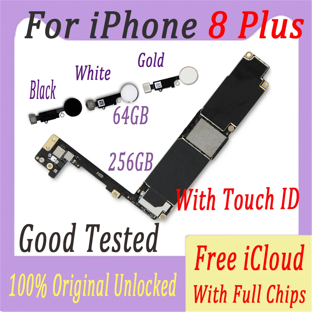 Оригинальная разблокированная для iphone 8 Plus материнская плата с сенсорным ID/без Touch ID для Бесплатный iCloud для iphone 8 Plus логическая плата