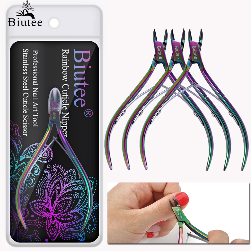 Biutee 1pc Nail Cuticle Nippers Scissors Rainbow Cuticle Scissors Dead Skin Remover Manicure