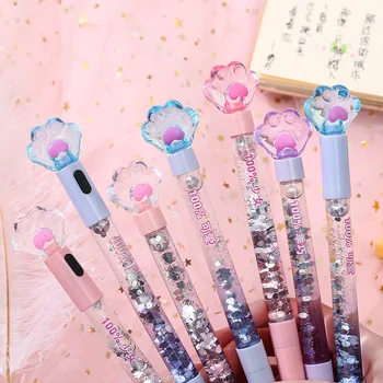 

1Pc Kawaii Cat Paw Colorful Quicksand Gel Pen Novelty Creative Signature Pens for Writing Kids Gift Office School