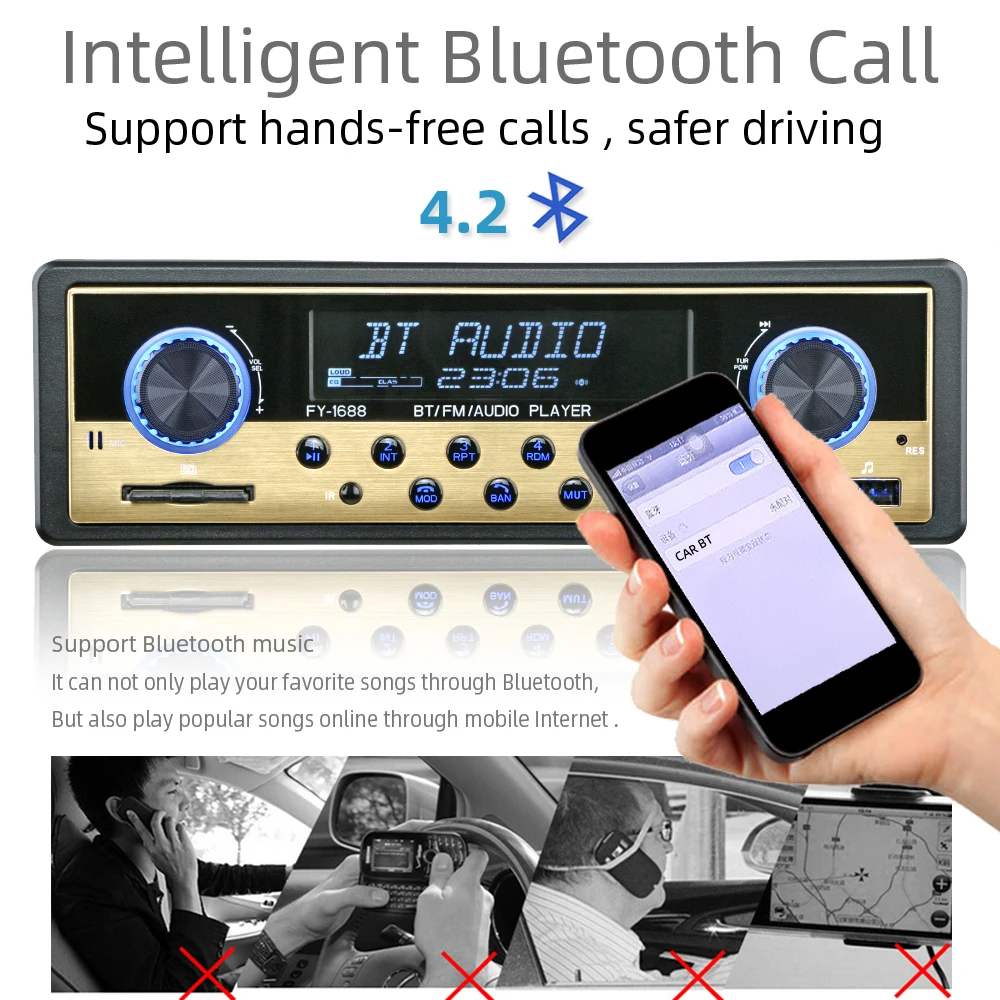 Comprar Autoradio 1 din Coche Radio Coche Audio estéreo Bluetooth receptor FM USB SD AUX Autostereo MP3 reproductor Multimedia Auto electrónica