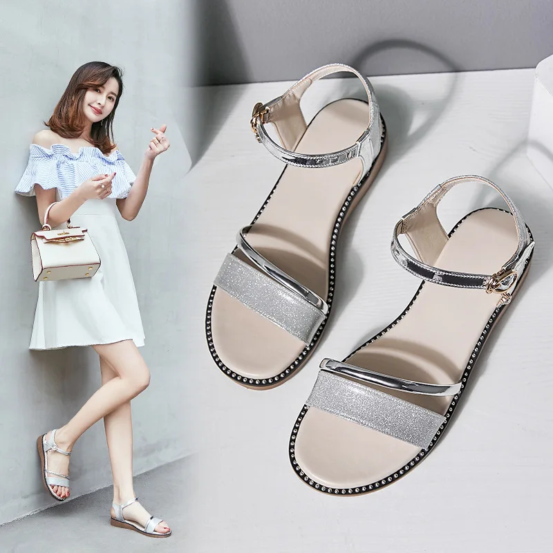 

2019 Summer New Style Sandals Women's Flat Comfortable Open Toe WOMEN'S Shoes Soft Bottom Straight-line Buckle Low Top Mom Shoes