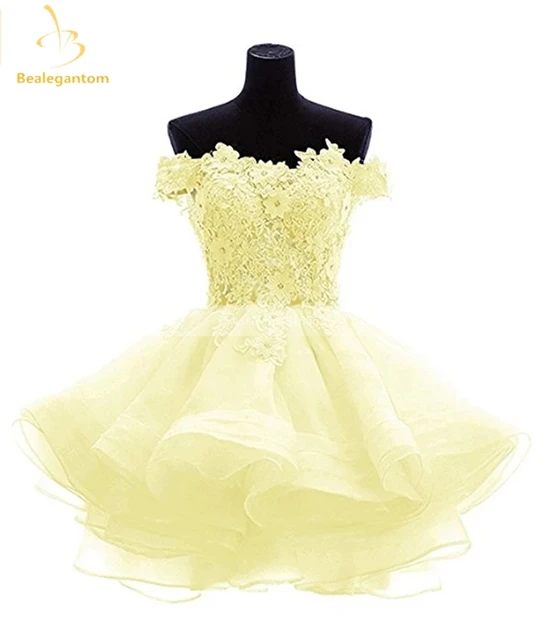 Bealegantom New Lovely Lilac Short Prom Dresses 2021 Sweetheart Flowers Organza Homecoming Graduation Dresse Formal Party Gown yellow