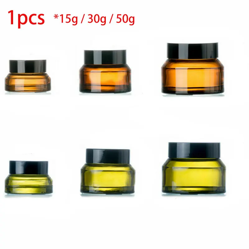 

1pcs 15g-50g Empty Refillable Amber Glass Bottles Face Cream Lotion Eye Shadow Nail Make Up Powder Storage Sample Container Jar