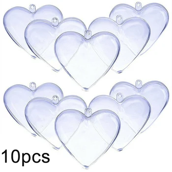 

10x Heart Shape Plastic Fillable Craft Baubles Balls Xmas Hanging Home Backdrop