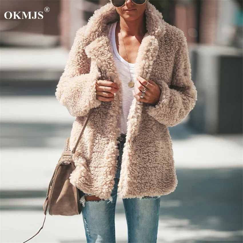 buy  New Women Coat Autumn Winter Faux Fur Jacket Coat Women Large Size Plush Overcoat 2019 New Office L