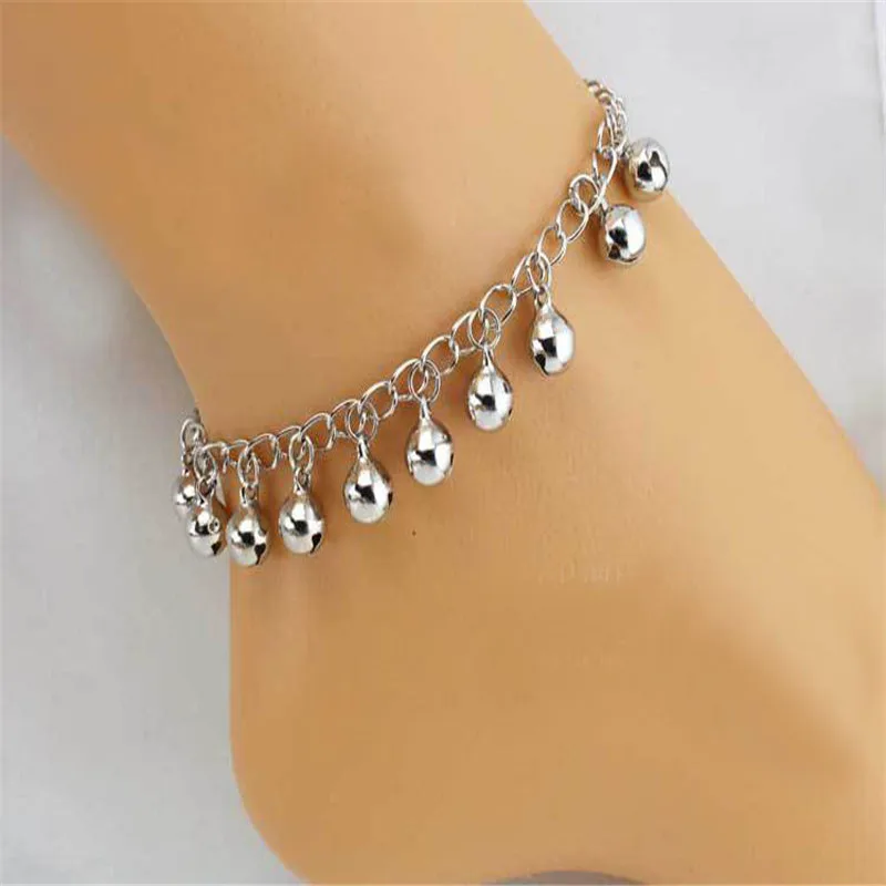 

Fatpig 2019 Ankle Bracelet Jingle Bell Pendant Silver Tone Anklet Chain 8mm Fashion Ladies Present