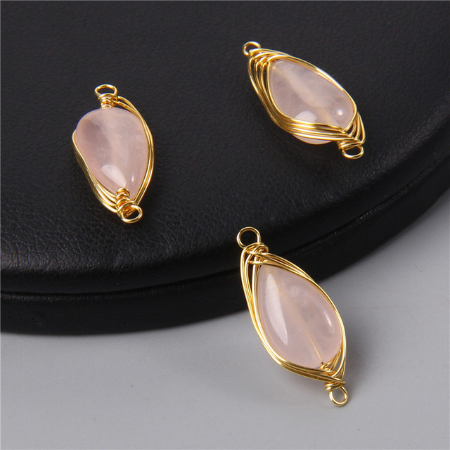 Natural Faceted Metal Wire Wound Winding Stone Connector Pendant Charm For Jewelry Making Bracelet Necklace Wholesale Gifts