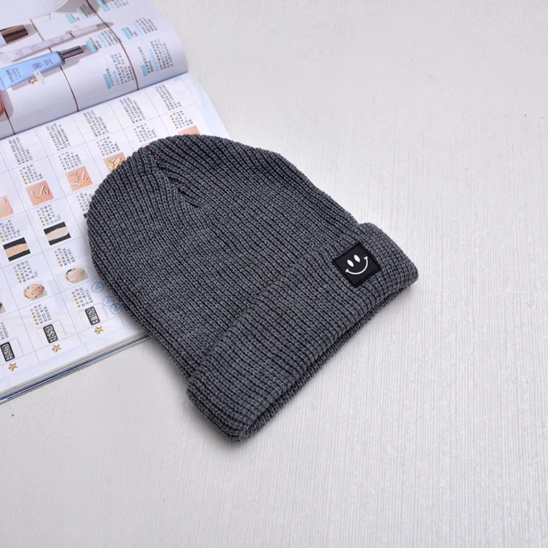 SQTEIO осень Skullies Beanies смайлик шерсть однотонная шляпа пара теплая вязаная шапка Классическая Повседневная шапка