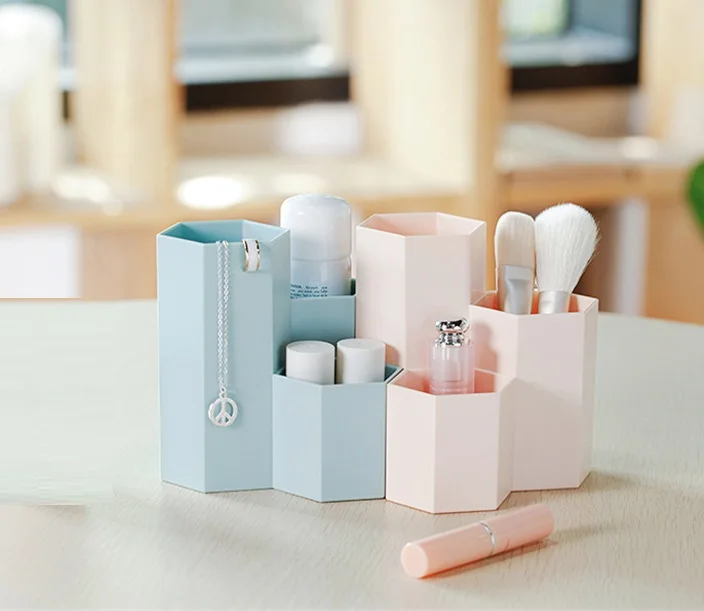 3 Lattices Cosmetic Make-up Brush Storage Box Table Organizer Makeup Nail Polish Cosmetic Holder Make Up Tools Pen Holder Rack