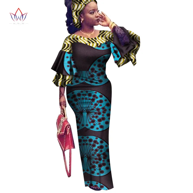 BRW African Dress For Women Summer Vintage Maxi Long-party-dress Dashiki Embroidery African Riche Bazin Femme Plus Size WY2561