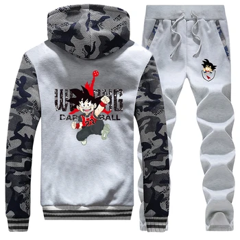 

Funny Dragon Ball Cartoon Winter Hot Sale Japan Anime Hoodie Men Camouflage Jacket Sweatshirt Coat Thick Suit+Pants 2 Piece Set