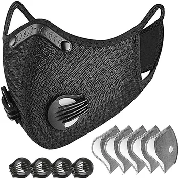 

Dust With 5 Filters 4 Exhaust Valves Half Face Reusable Dustproof Respirator Bicycle Mask Cycling Faceshield Respirator