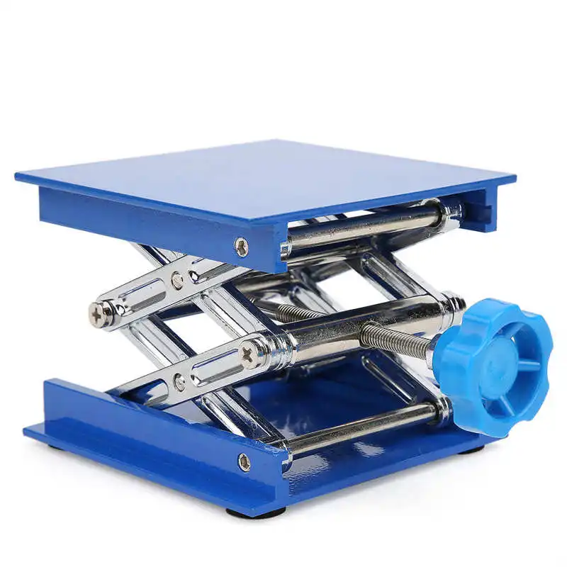 3.94 x 3.94 x 1.57inch 5KG Blue Electroplated Aluminum Lab Lifting Platform Stand Rack Scissor Jack Lifter 