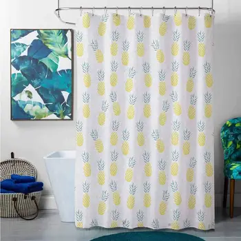 

Shower Curtains for Bathroom Sunset Exotic,Pineapples with Rhombus Pattern Healthy Hawaiian Fruit Summer Snack, Pale Yellow Pale