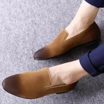 

37~48 Large Size Suede Loafers Men Pointed Toe Slip On Dress Weddings Shoes Mens Flat Loafer Formal Leather Shoe Mocassin Homme