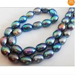 

Fine Pearl Jewelry NATURAL 20"9-10mm TAHITIAN GENUINE PEACOCK GREEN PEARL NECKLACE 14K