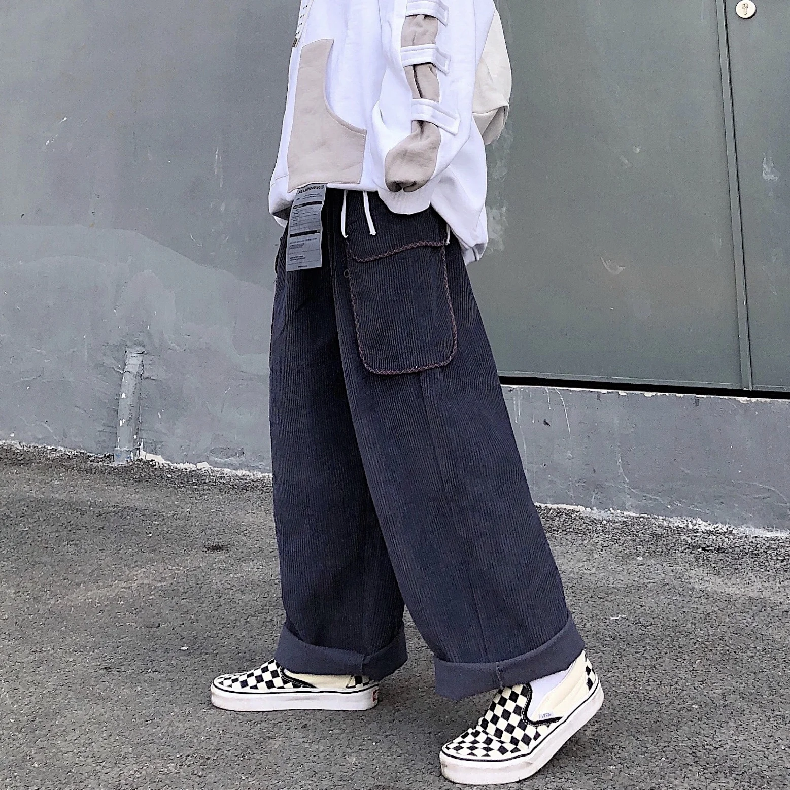 Уличная одежда Harajuku, вельветовые фиолетовые белые эластичные штаны с высокой талией, Свободные мешковатые брюки-карго с карманами, спортивный костюм, корейский широкий