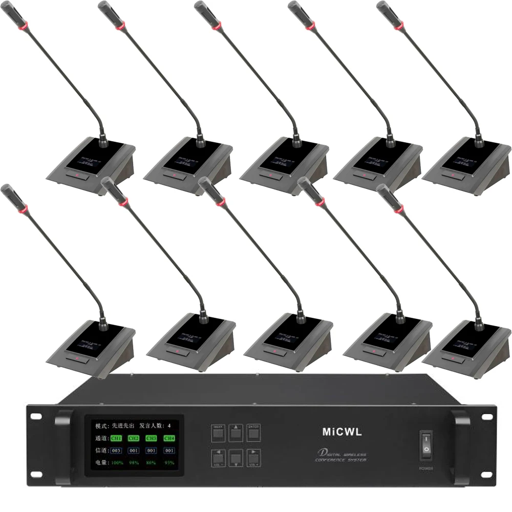 

MiCWL High-end 22 Gooseneck Table Digital Wireless Conference Microphone Audio System 1 President 21 Delegate Mics A10M Series