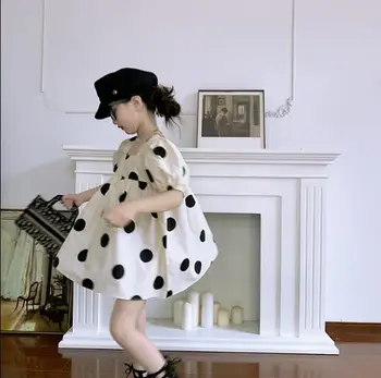 

2020 Korean style girls dots dress fashion cotton summer girls dresses 4-10 years F326