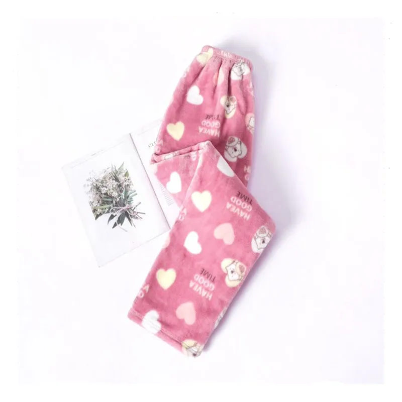 Caiyier/женские зимние штаны для сна; плотные Фланелевые Пижамные брюки с милым розовым принтом; однотонная теплая ночная одежда; повседневная одежда; большие размеры