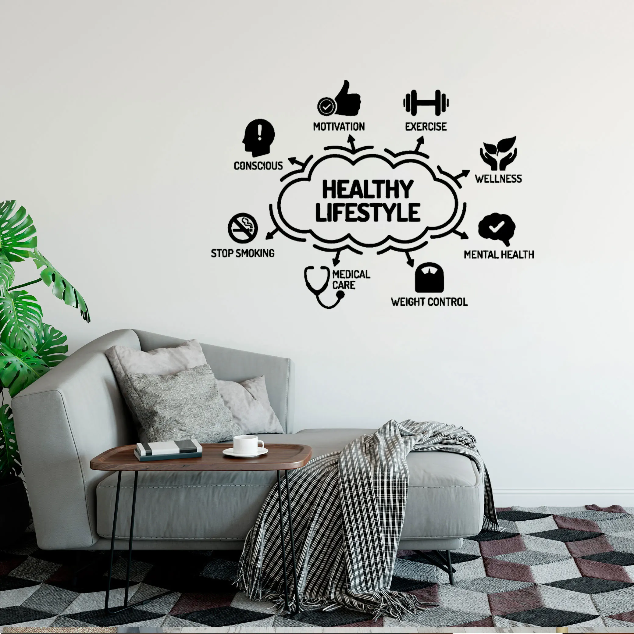 

Healthy Lifestyle Wall Decal Balance Sport Food Words Vinyl Window Stickers Home Decor for Bedroom Living Room Gym Mural DW7729