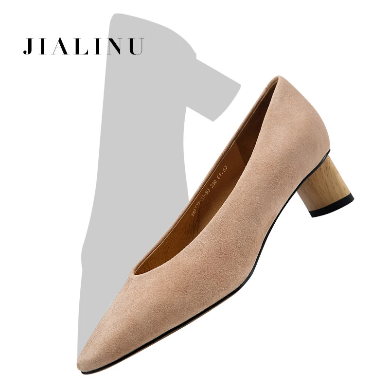 Туфли-лодочки женские из натуральной кожи на толстом высоком каблуке | Обувь