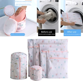 

6pcs Reusable Home Travel Storage Organizer Mesh Laundry Bag Cute Print Garment Washing Pouch Underwear Socks Zipper Closure