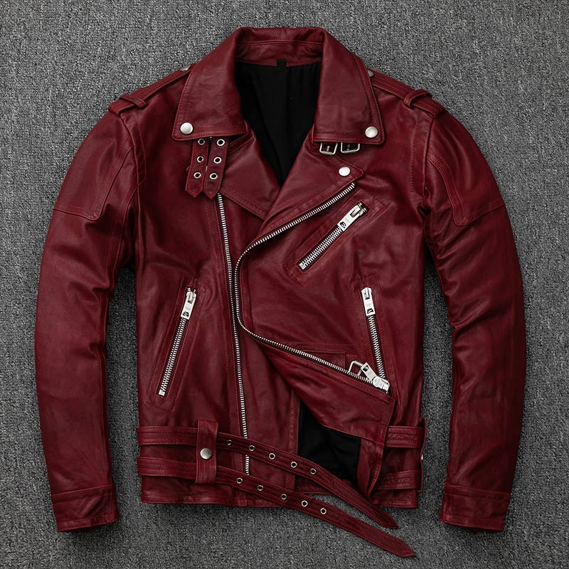 Мужская куртка из натуральной кожи в винтажном стиле, короткая Байкерская мотоциклетная кожаная куртка Chaqueta Cuero Hombre KJ3193