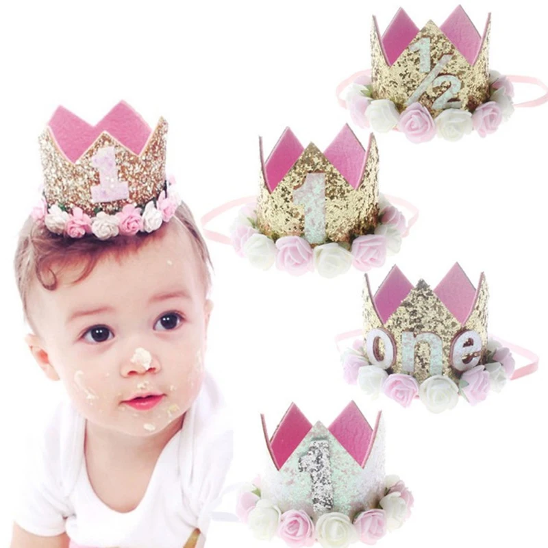 Baby 1st Birthday Party Decoration Banner Hats Gold Silver Princess Crown Shower Decorations Supplies | Дом и сад