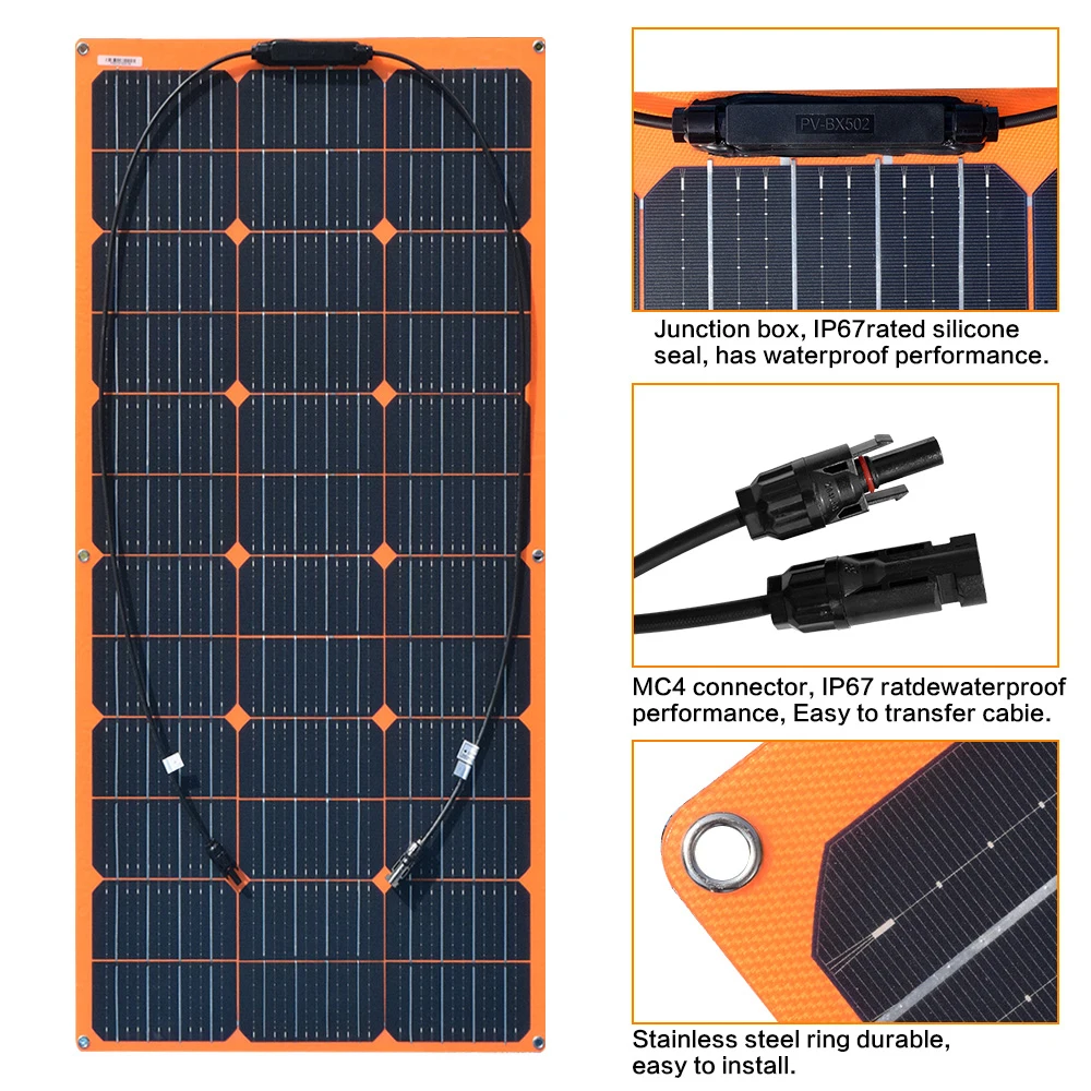12V 100W Solarmodul Solarpanel Monokristallin mit 10A Regler für Boot Wohnmobil 