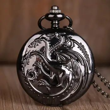

Steampunk Game of Thrones House Quartz Pocket Watch Awesome Dragon Fire and Blood Pocket Watches Man Women Necklace Chain Clock