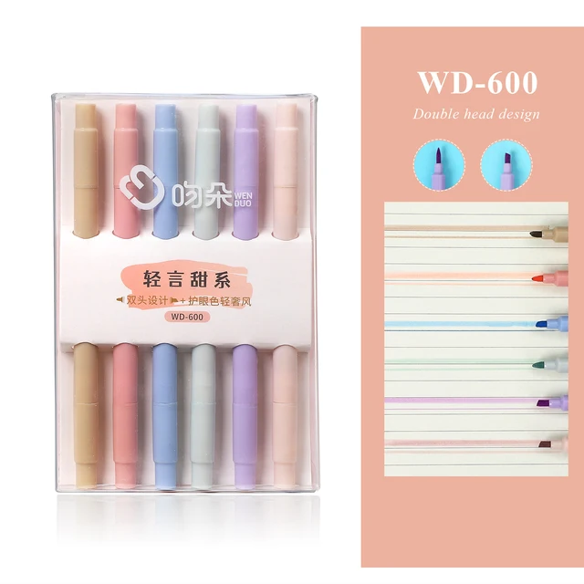 JIANWU 6pcs/set Soft Tip Highlighter Light Color Kawaii Marker Pen DIY Photo Album Journal Fluorescent Pen Student Stationery WD-600