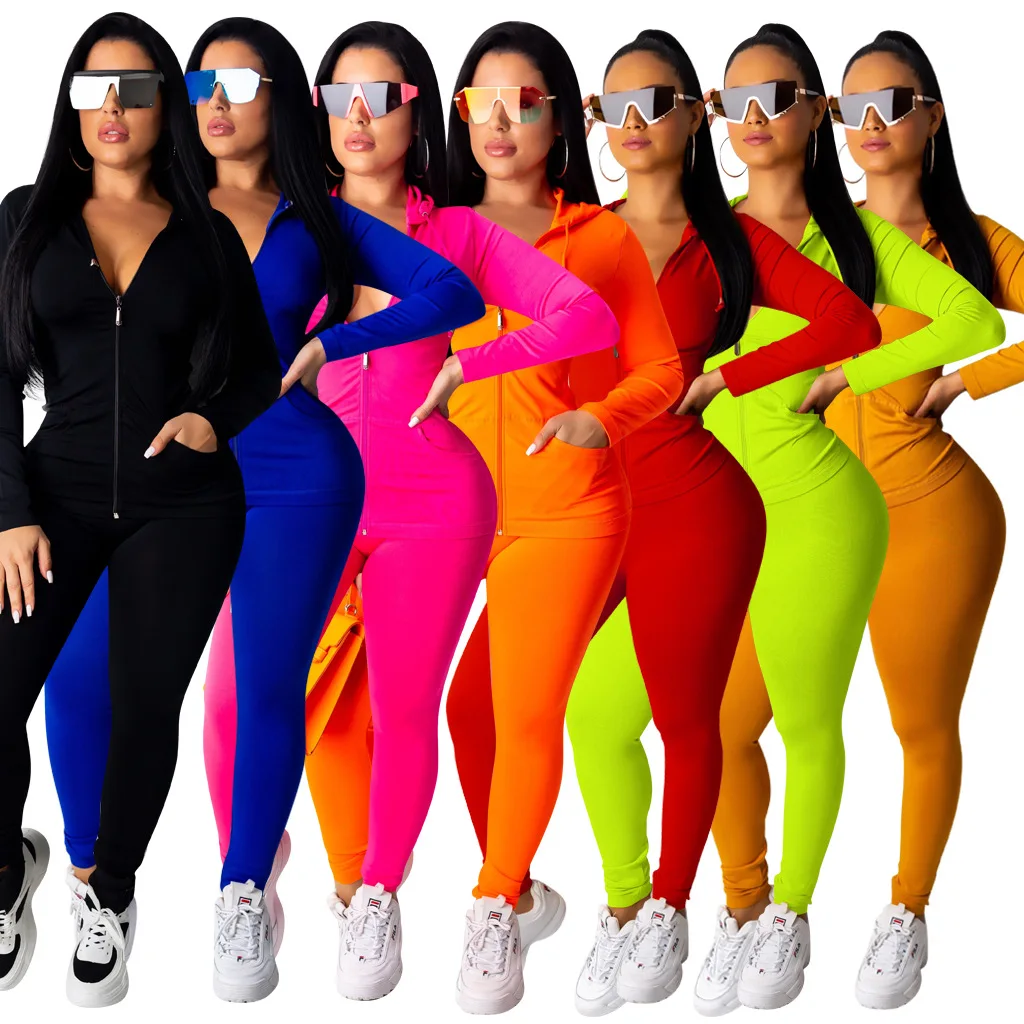 Two Piece Set Tracksuit Women Festival Clothing Fall Winter Top+Pant Sweat Suits Neon 2 Piece Outfits Matching Sets