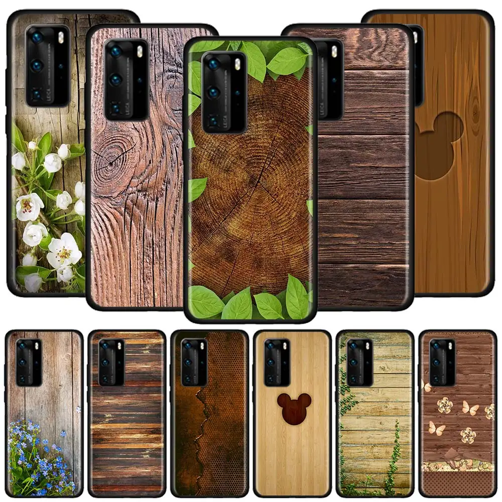 Чехлы с деревянными цветами для Huawei P20 P40 Lite E P Smart Plus 2019 P30 Pro P10 черные силиконовые