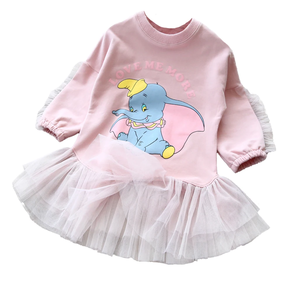 Long Sleeve Girls Fall Dress Cotton Children Cartoon Elephant Print Casual Kids Dresses for Fashion Clothing | Детская одежда и