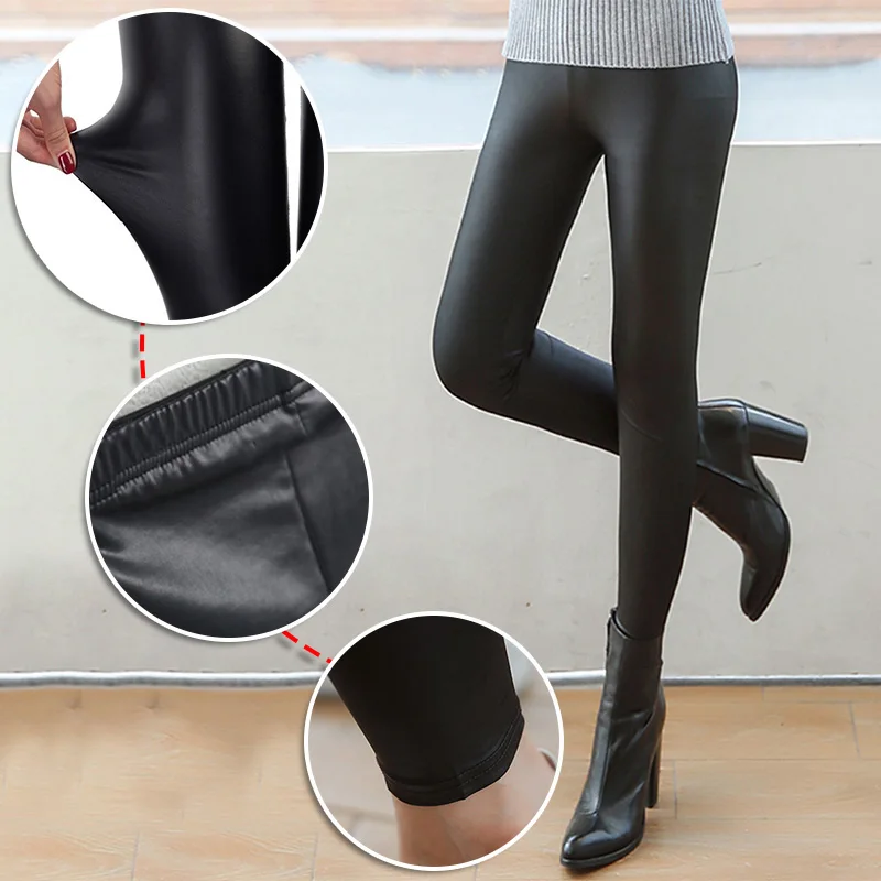 Fashion Women Sexy Black Faux Leather Leggings Slim Shiny Pants Slim Pants Workout Long Trousers 2020 Summer Women Pants