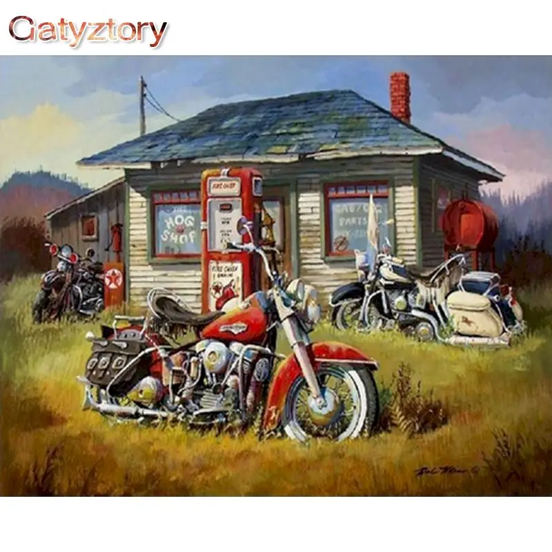 

Painting By Numbers motorcycle Acrylic Canvas Drawing 60x75cm Photo Frames Picture Decoration hoom Gatyztory Diy Kit