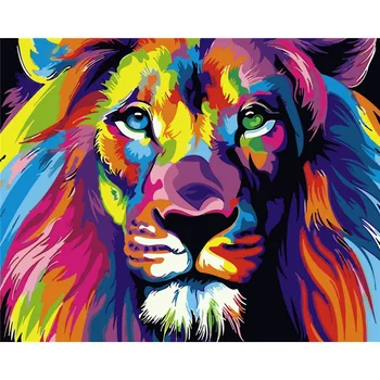 

YANXIN DIY Frame Painting By Numbers Pictures Colorful Lion DIY Frame Oil Painting Hand Painted Home Decoration 124