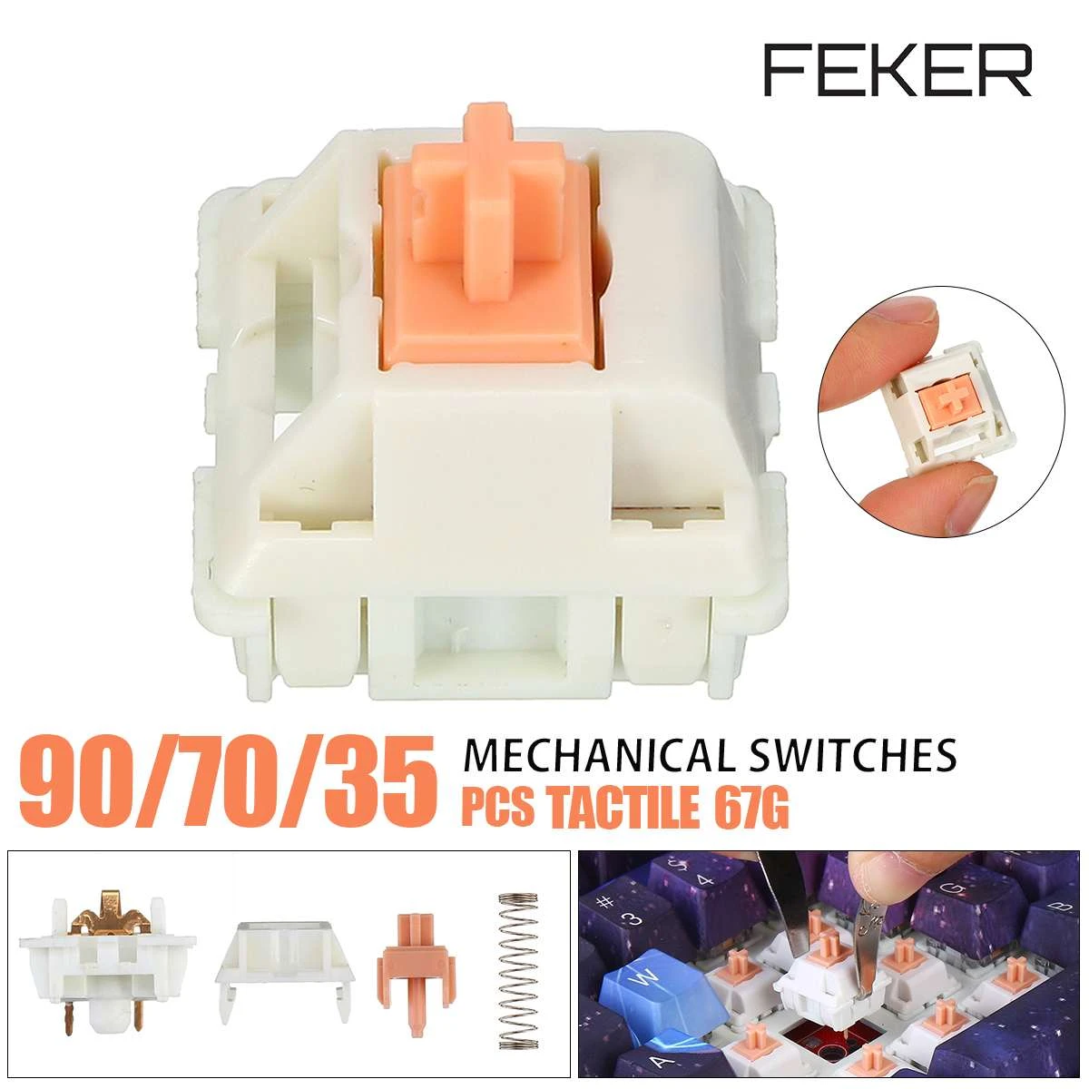 Feker 35/70/90Pcs Mechanical Switchเช่นHoly Pandaสัมผัส67G 3ขาเชิงกล