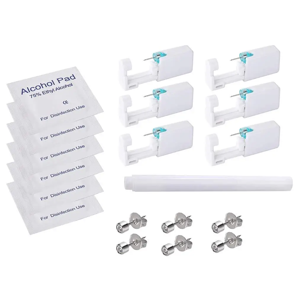

6 Pack Safety Ear Piercing Kit Disposable Ear Piercing Gun with Ear Stud Marker Pen and Cotton Pad Pierce Kit Tool