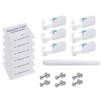 

6 Pack Safety Ear Piercing Kit Disposable Ear Piercing Gun with Ear Stud Marker Pen and Cotton Pad Pierce Kit Tool