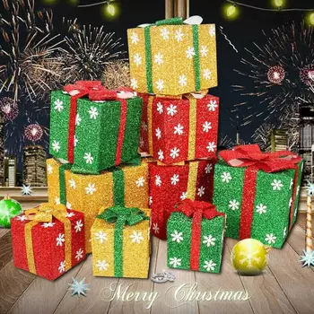 

3Szie Large Christmas Gifts Box Package Decor Glitter Snowflake Print Present Box Xmas Ornaments Stockings Gift Box