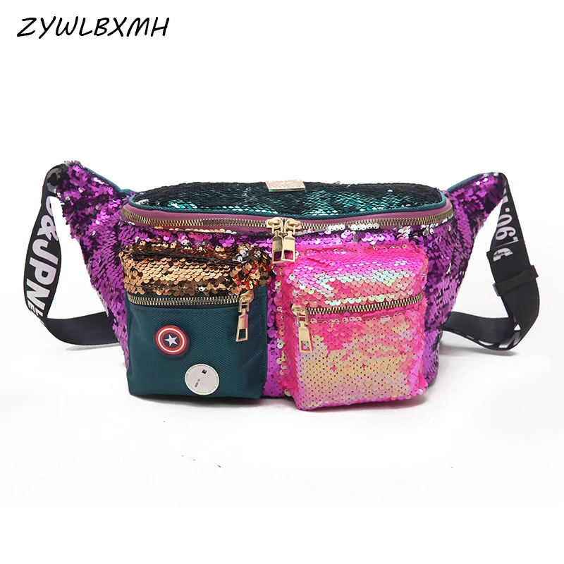 

ZYWLBXMH Sequins Waist Pack Banana Bag Woman Waist Bag Large Capacity Belt Bag Female Bag Multi-pocket Fanny Pack riñoneras
