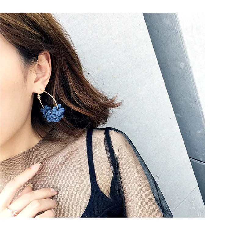 Модные серьги обруча для женщин Bijoux элегантная ткань цветок лепесток сплав круг круглые серьги Шарм Золотой Цвет Brincos