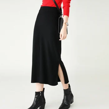 

Autumn and winter new cashmere knit skirt in the long section of the knees Slim bag hip high waist a word skirt step skirt