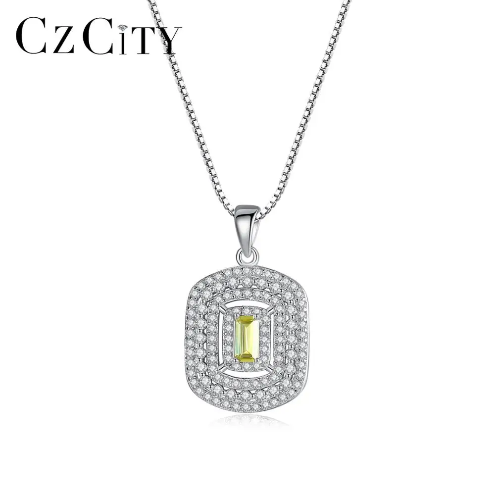 

CZCITY Authentic 925 Sterling Silver Elegant Topaz Pendant Necklaces for Women Wedding Charming Chain Fine Jewelry Gift SN0367