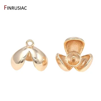 

End Bead Caps DIY Jewelry Accessories Brass Metal Plated 14k Real Gold Flower Caps For Pearl Beads Pendant Hanging