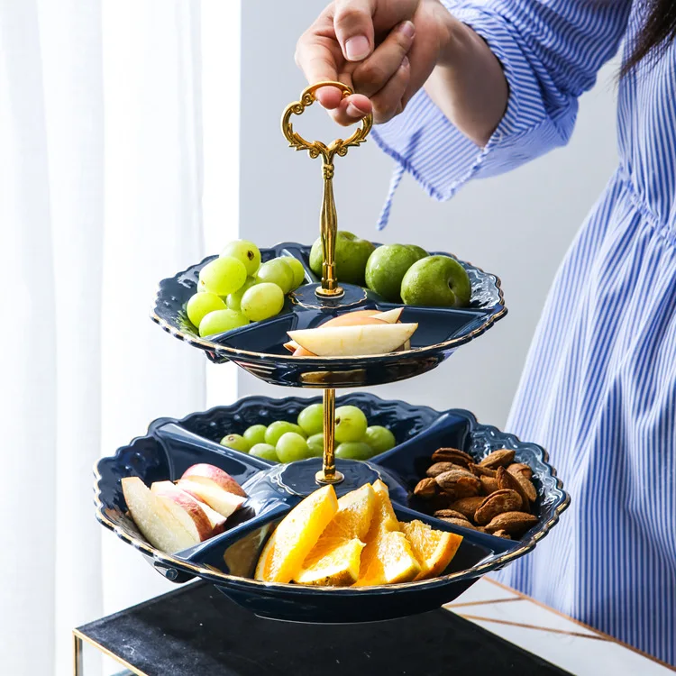 Креативный роскошный отсек двойная керамическая чаша для фруктов журнальный столик для гостиной фруктовый поднос бытовые кухонные принадлежности