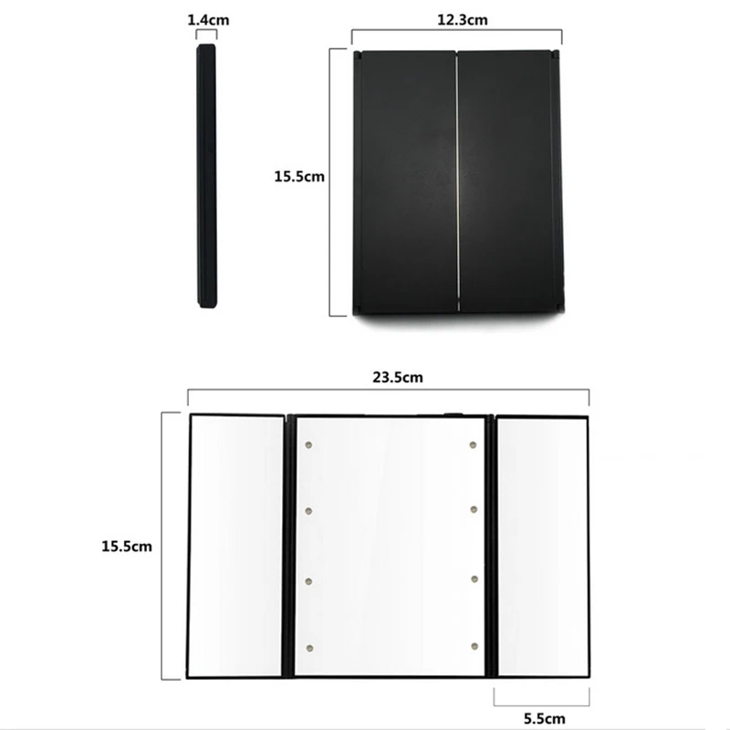 15X12 Новые портативные 3 Складные настольная Светодиодная лампа светящееся зеркало для макияжа косметическое зеркало Регулируемая Настольная столешница световое зеркало