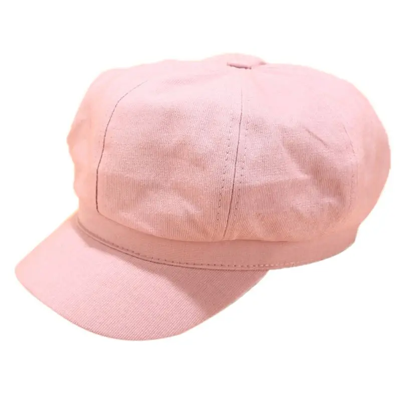 Британский стиль для женщин и девочек солнцезащитный козырек Newsboy Кепка Ретро хлопок лен сплошной цвет Классический восьмиугольный плоский таксистка берет шляпа художника - Color: Pink